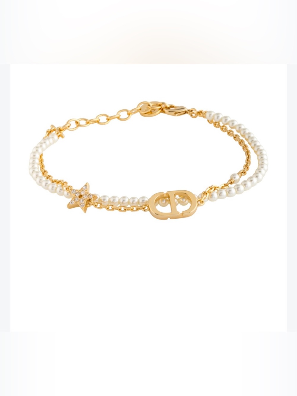Dior Gold-Plated Bracelet with White Pearls and Star Charm